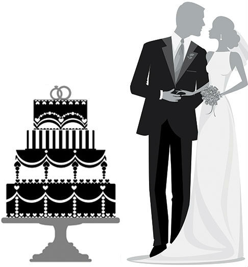 couple de mariés avec un gâteau